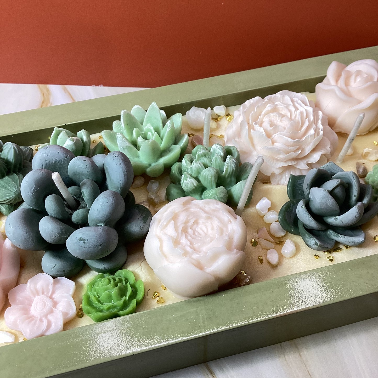 Velas decorativas en forma de terrario rectangular grande