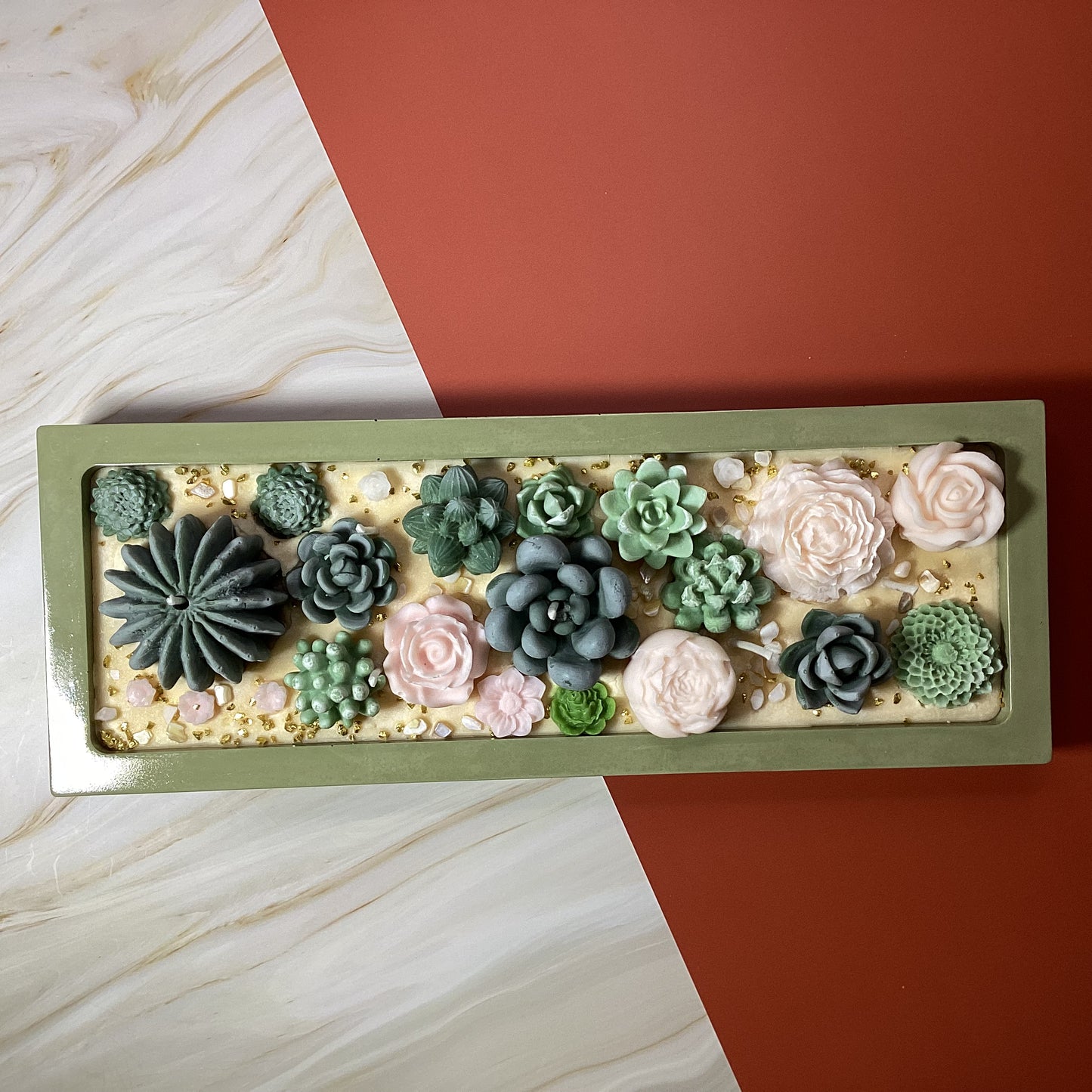 Velas decorativas en forma de terrario rectangular grande