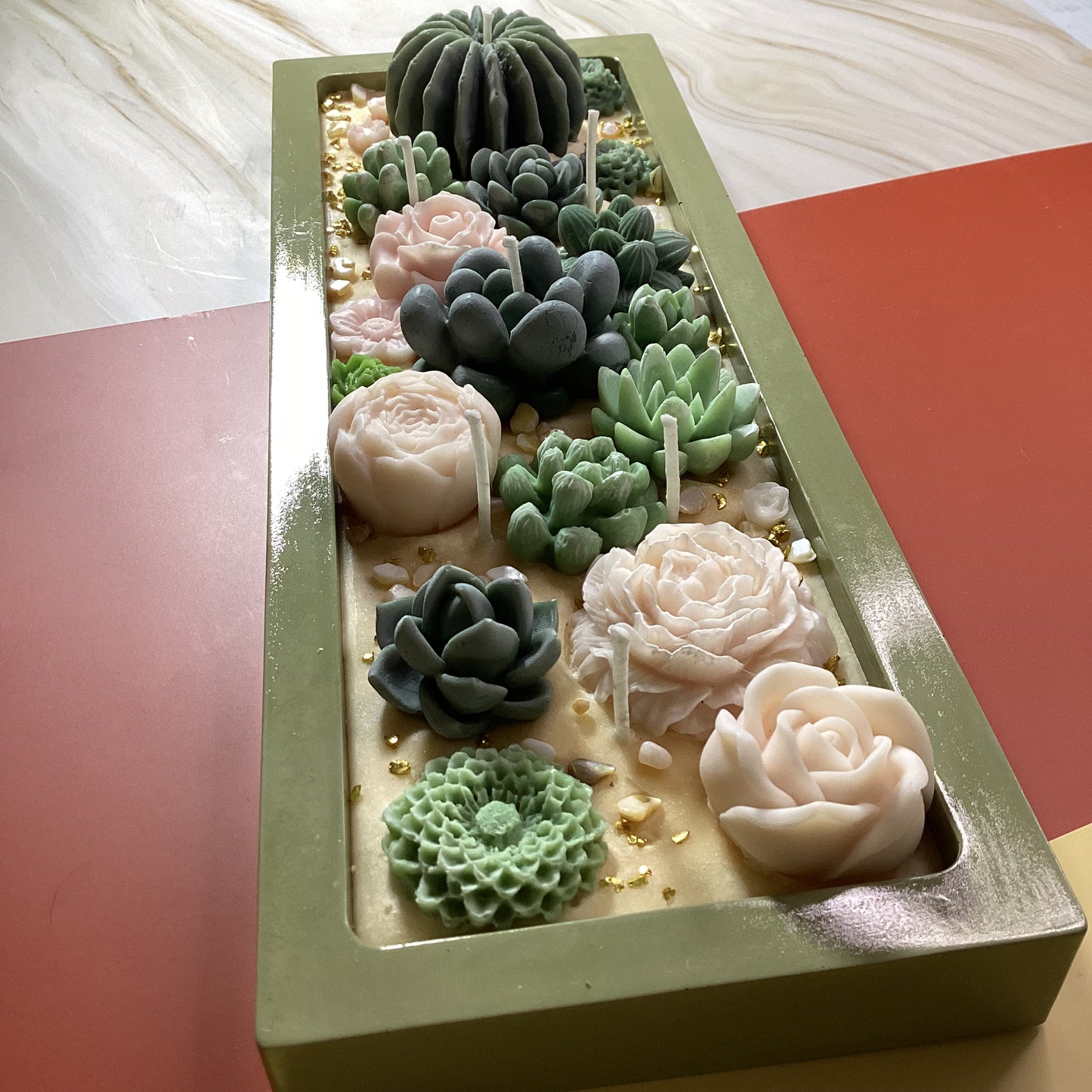 Velas decorativas en forma de terrario rectangular grande
