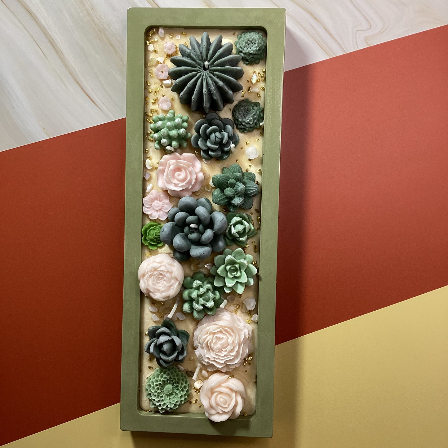 Velas decorativas en forma de terrario rectangular grande