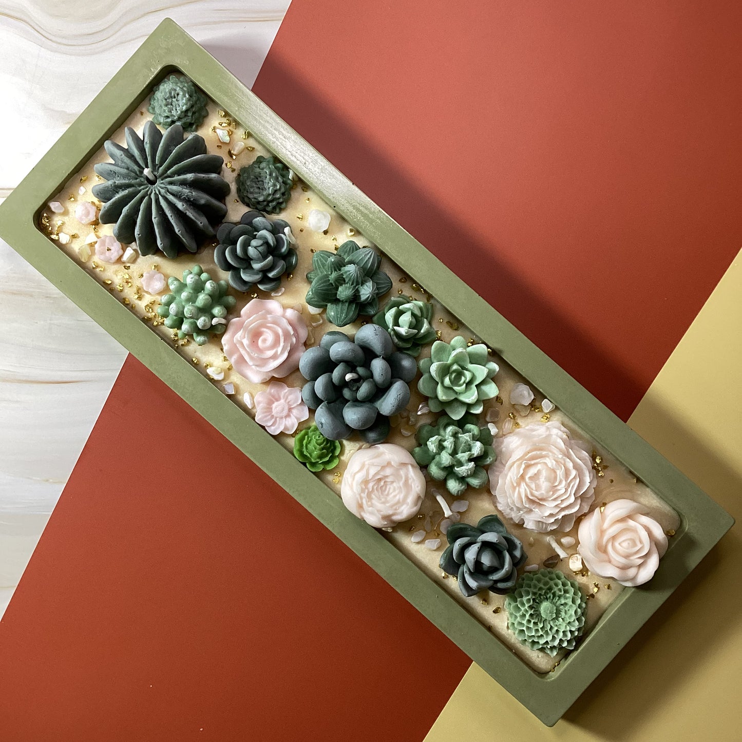 Velas decorativas en forma de terrario rectangular grande