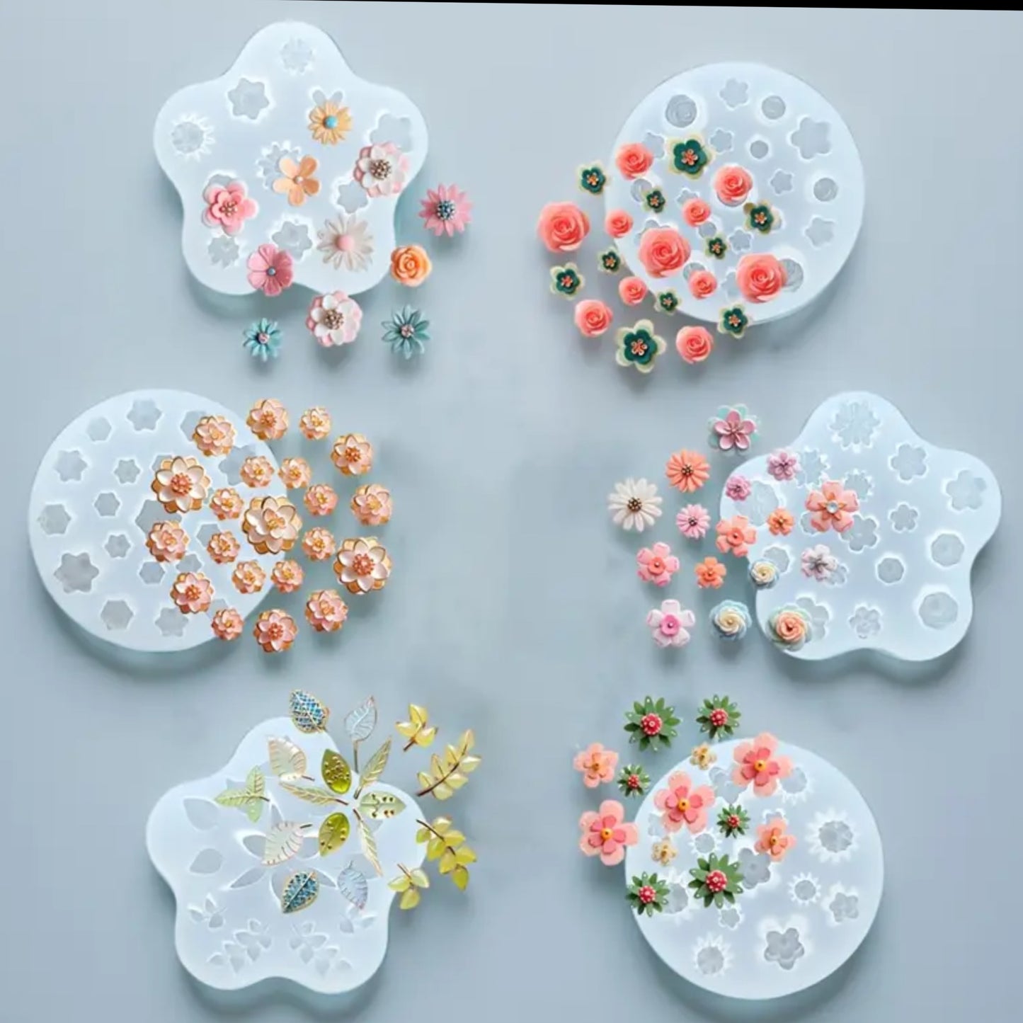 Juego de 6 moldes para mini flores y hojas de velas