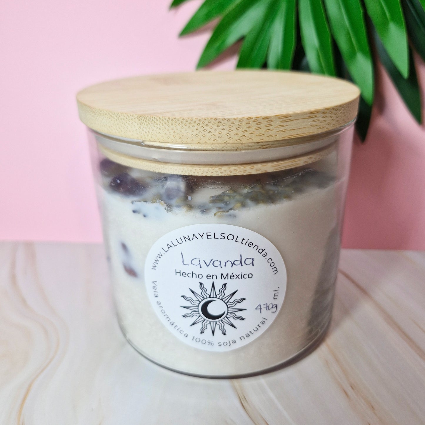 Vela aromática “lavanda” grande con tapa de bambú