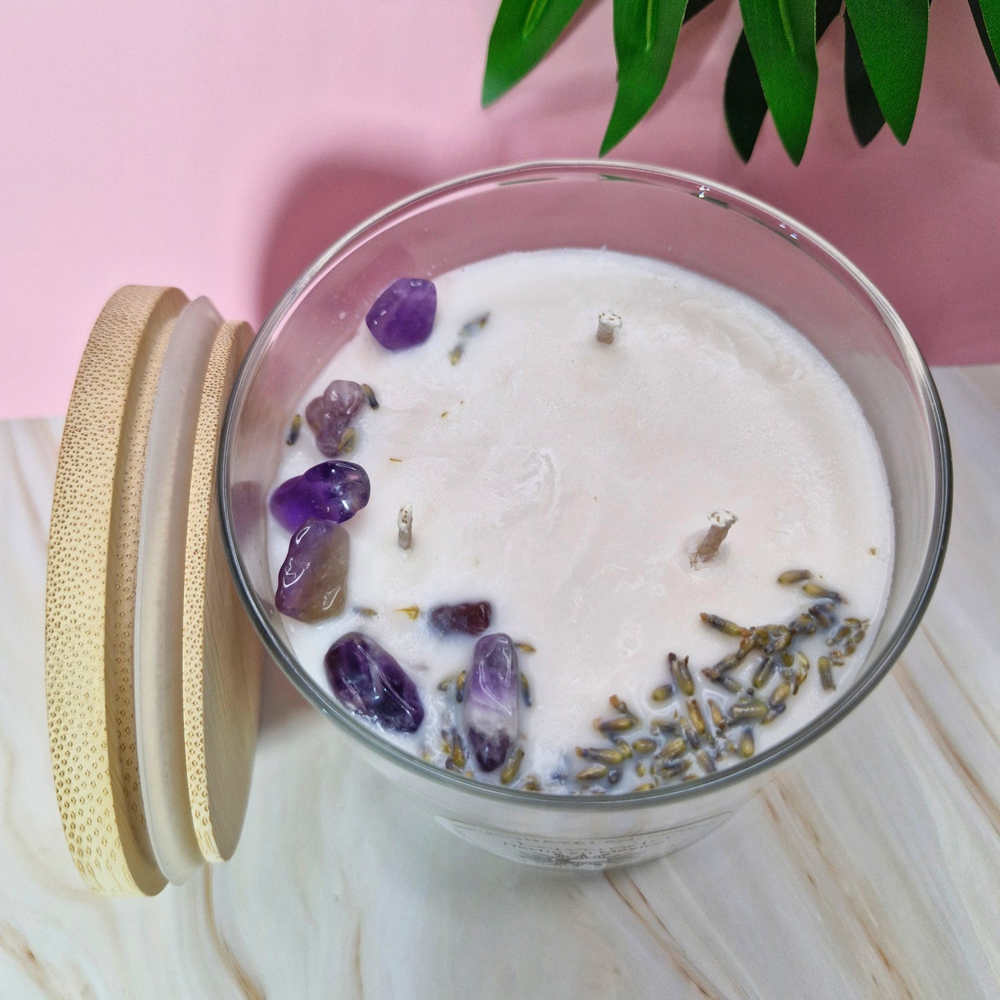 Vela aromática “lavanda” grande con tapa de bambú