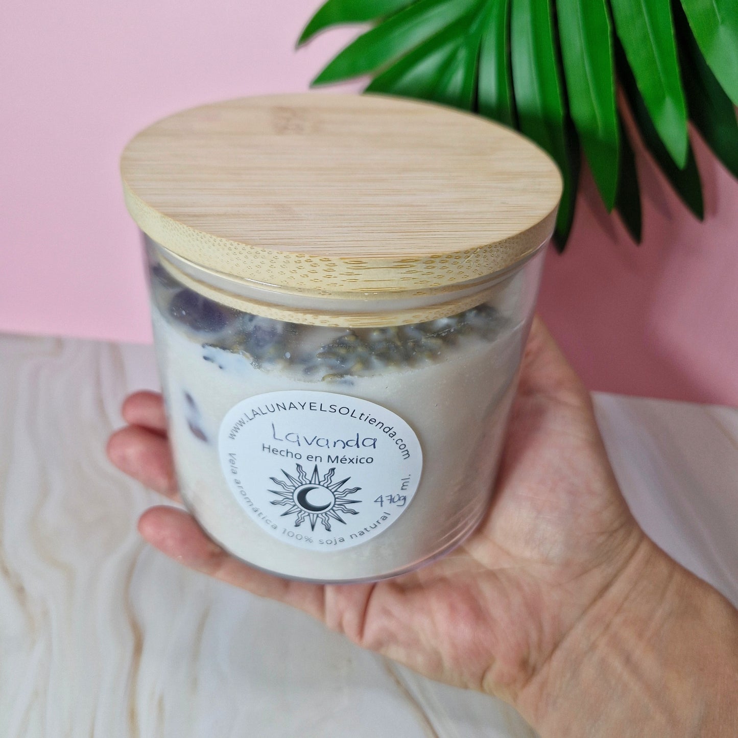 Vela aromática “lavanda” grande con tapa de bambú