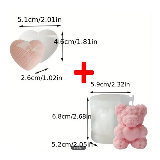 Paquete de dos moldes corazón + osito