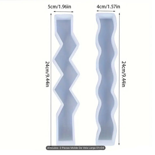 Dos moldes de velas altas en forma de zigzag y ondas