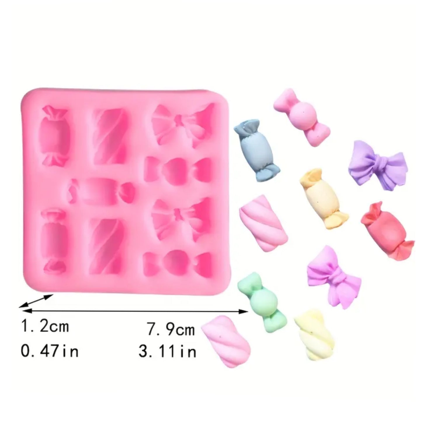 Molde para velas en forma de moñitos y dulces