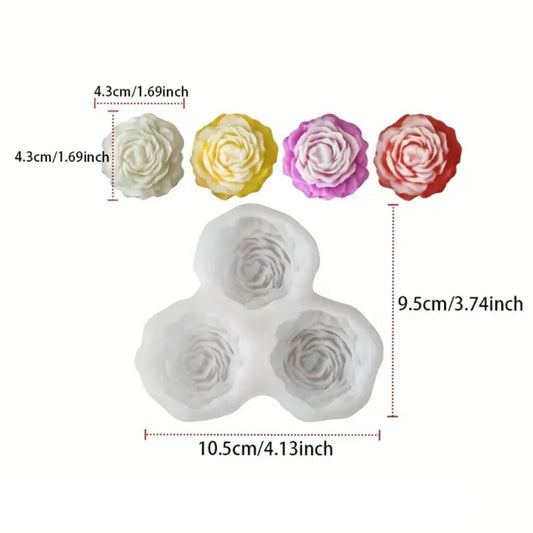Molde triple de figura de peonia tamaño pequeño