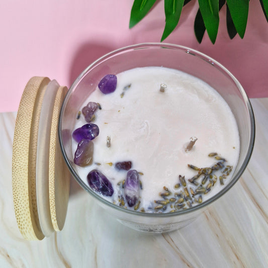 Vela aromática “lavanda” grande con tapa de bambú